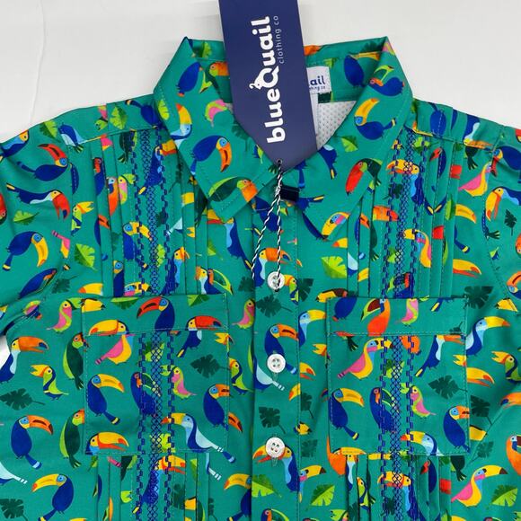 NWT Blue Quail 0-3M Toucans Guayabera Romper - Picture 4 of 7